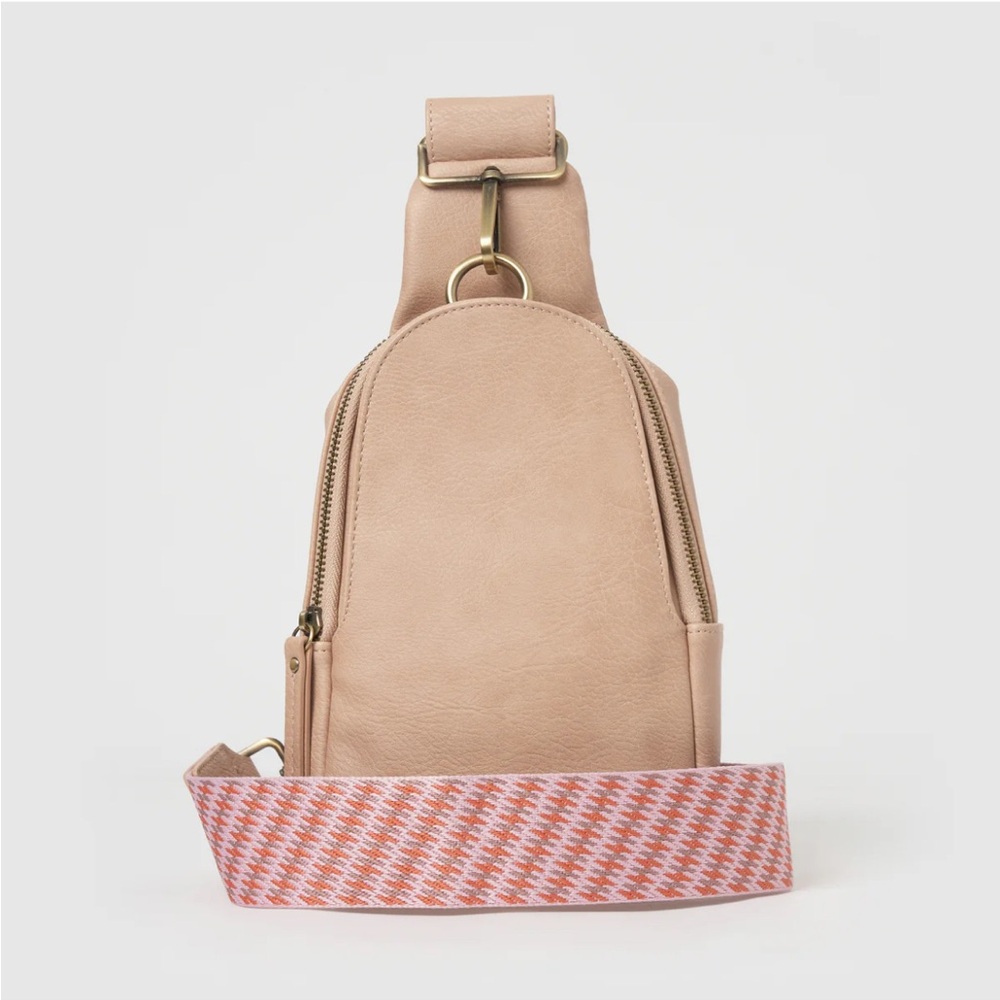 Liberty by Urban Originals Crossbody Sling Bag Taupe/Pink NWT
